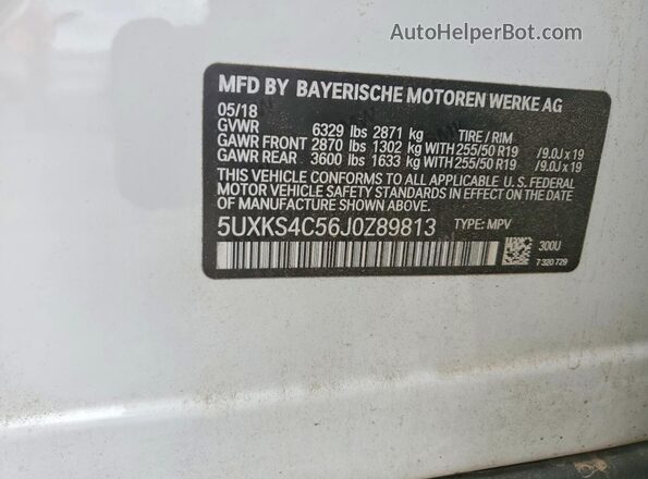 5UXKS4C56J0Z89813 2018 BMW X5 White VIN sticker view