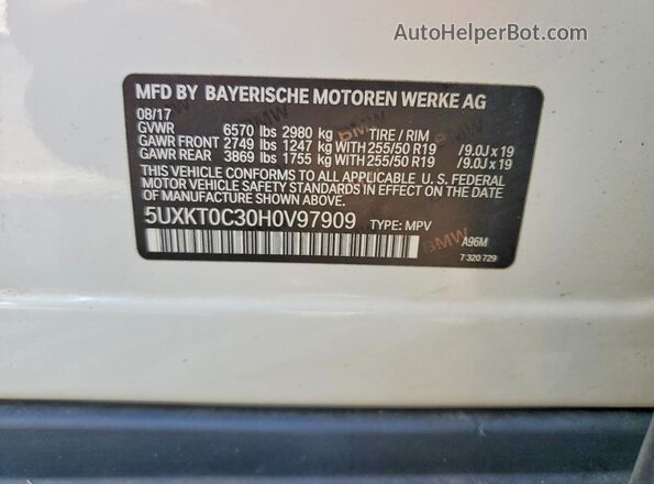 5UXKT0C30H0V97909 2017 BMW X5 Белый Вид наклейки с VIN-кодом