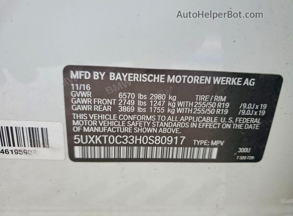 5UXKT0C33H0S80917 2017 BMW X5 White VIN sticker view