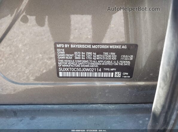 5UXKT0C50J0W02114 2018 BMW X5 Brown Շարժիչի բաժամունքի տեսք