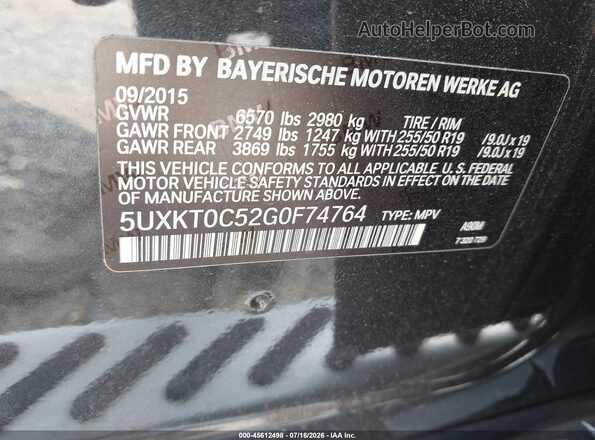 5UXKT0C52G0F74764 2016 BMW X5 Black Widok komory silnika