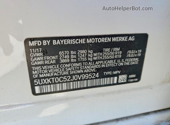 5UXKT0C52J0V99524 2018 BMW X5 White Вид підкапотного простору