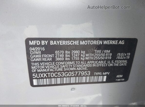 5UXKT0C53G0S77953 2016 BMW X5 Silver ძრავის განყოფილების ხედი