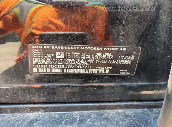 5UXKT0C53J0V98270 2018 BMW X5 Черный Вид наклейки с VIN-кодом