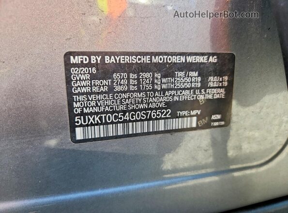 5UXKT0C54G0S76522 2016 BMW X5 Серый Вид наклейки с VIN-кодом