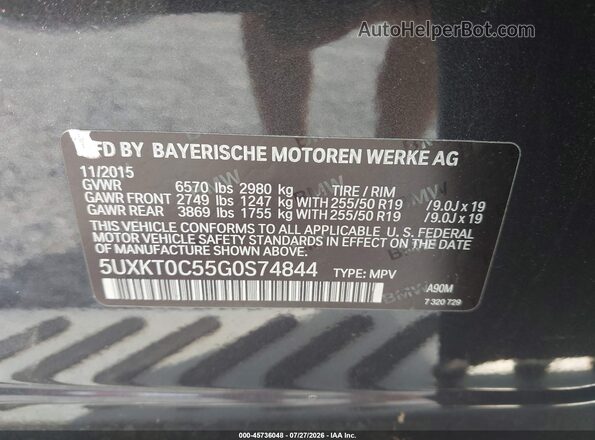 5UXKT0C55G0S74844 2016 BMW X5 Серый Вид подкапотного пространства