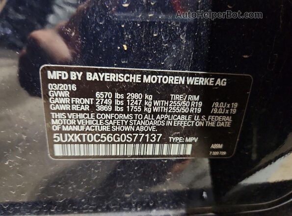 5UXKT0C56G0S77137 2016 BMW X5 Blue VIN կոդի պիտակի տեսք