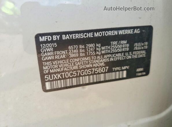 5UXKT0C57G0S75607 2016 BMW X5 White VIN կոդի պիտակի տեսք
