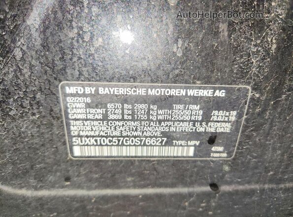 5UXKT0C57G0S76627 2016 BMW X5 Black Вид наклейки з VIN-кодом
