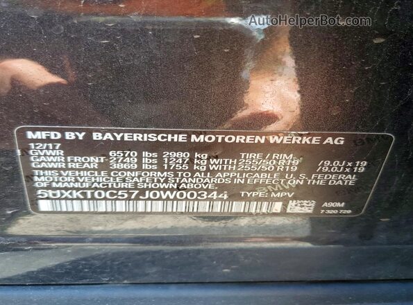 5UXKT0C57J0W00344 2018 BMW X5 Черный Вид наклейки с VIN-кодом