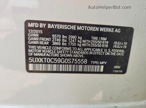 5UXKT0C59G0S75558 2016 BMW X5 White VIN կոդի պիտակի տեսք