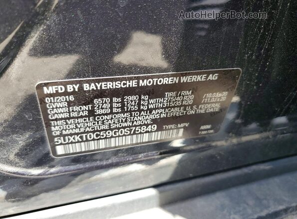 5UXKT0C59G0S75849 2016 BMW X5 Gray VIN კოდის სტიკერის ხედი