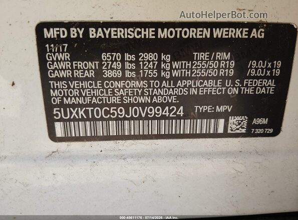 5UXKT0C59J0V99424 2018 BMW X5 Белый Вид подкапотного пространства