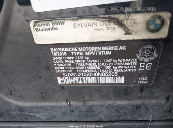 5UXKU2C50H0N85205 2017 BMW X6 Black Вид підкапотного простору