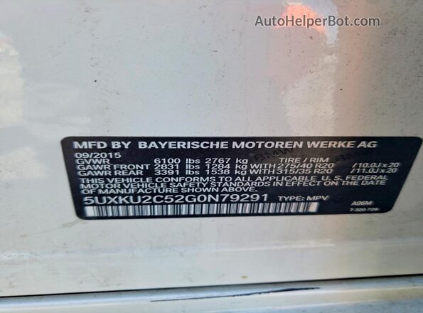 5UXKU2C52G0N79291 2016 BMW X6 White Вид підкапотного простору