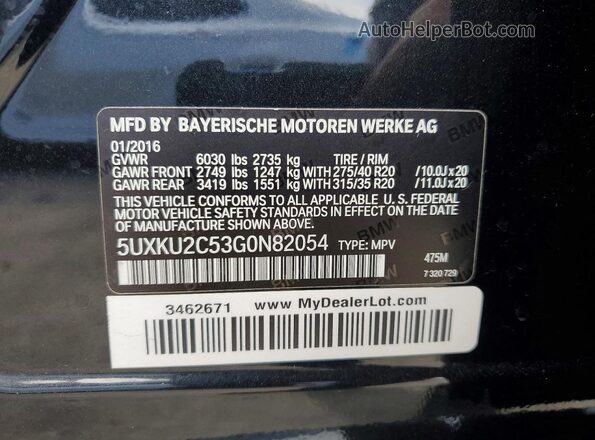 5UXKU2C53G0N82054 2016 BMW X6 Black Vista de la etiqueta del VIN