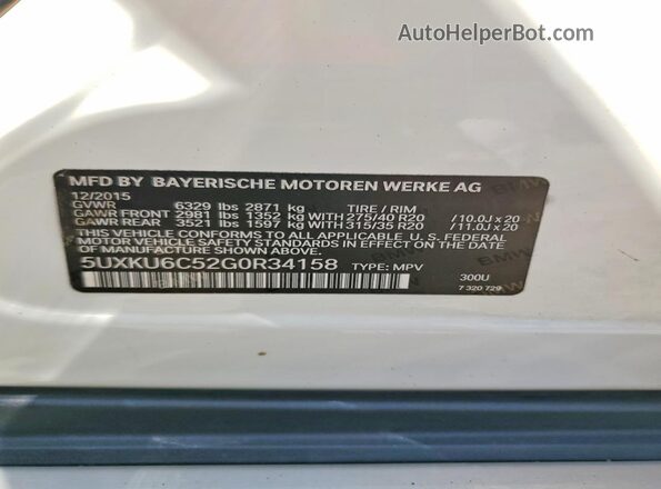 5UXKU6C52G0R34158 2016 BMW X6 Белый Вид наклейки с VIN-кодом