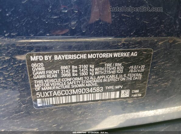 5UXTA6C03M9D34583 2021 BMW X5 Dark Blue ძრავის განყოფილების ხედი