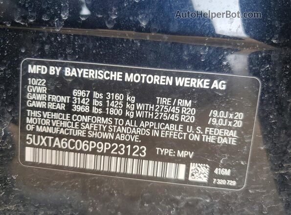 5UXTA6C06P9P23123 2023 BMW X5 Black VIN կոդի պիտակի տեսք