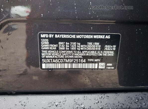 5UXTA6C07M9F25164 2021 BMW X5 Угольный Вид наклейки с VIN-кодом