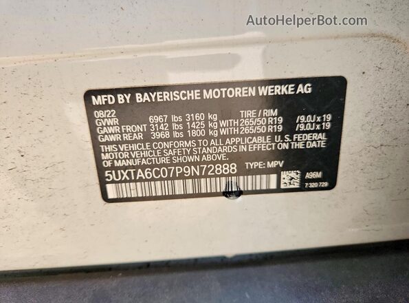 5UXTA6C07P9N72888 2023 BMW X5 White Widok komory silnika