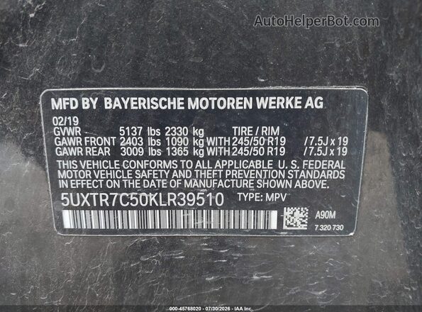 5UXTR7C50KLR39510 2019 BMW X3 Black ძრავის განყოფილების ხედი