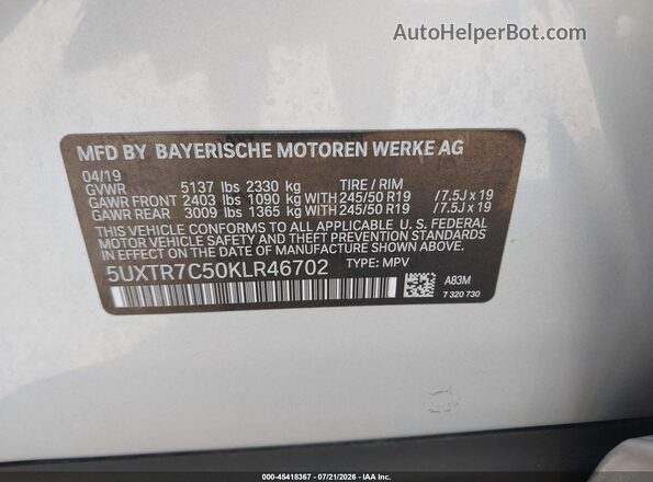 5UXTR7C50KLR46702 2019 BMW X3 Silver Շարժիչի բաժամունքի տեսք