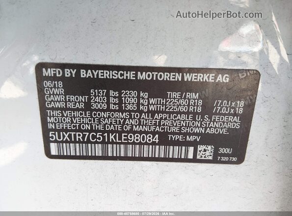 5UXTR7C51KLE98084 2019 BMW X3 Белый Вид подкапотного пространства