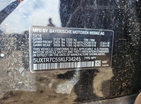 5UXTR7C55KLF34245 2019 BMW X3 Черный Вид наклейки с VIN-кодом
