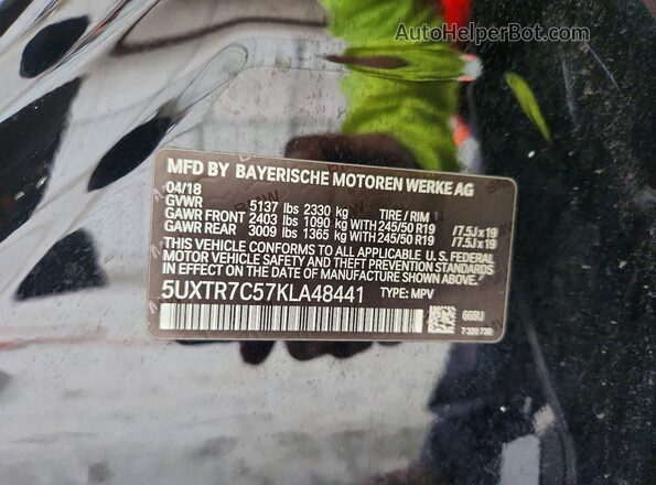 5UXTR7C57KLA48441 2019 BMW X3 Black VIN sticker view