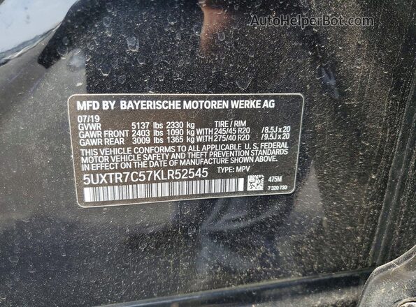 5UXTR7C57KLR52545 2019 BMW X3 Black VIN sticker view