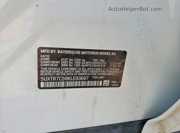 5UXTR7C59KLE93697 2019 BMW X3 Белый Вид подкапотного пространства