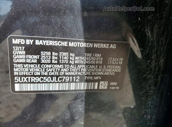 5UXTR9C50JLC79112 2018 BMW X3 Charcoal Вид наклейки з VIN-кодом