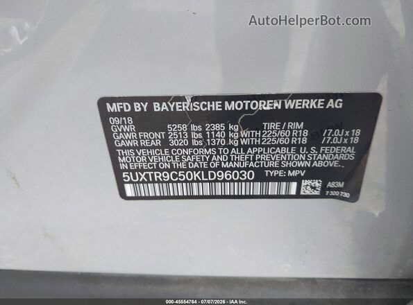 5UXTR9C50KLD96030 2019 BMW X3 Silver Vista del compartimento del motor