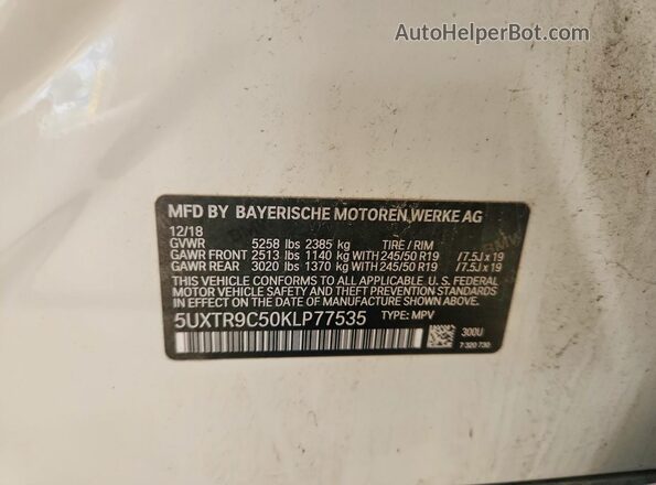 5UXTR9C50KLP77535 2019 BMW X3 White VIN sticker view