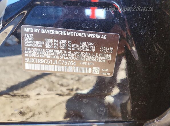 5UXTR9C51JLC75764 2018 BMW X3 Black Вид підкапотного простору