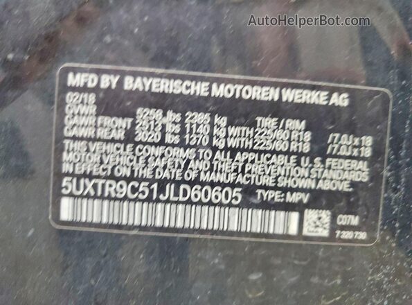 5UXTR9C51JLD60605 2018 BMW X3 Green VIN sticker view
