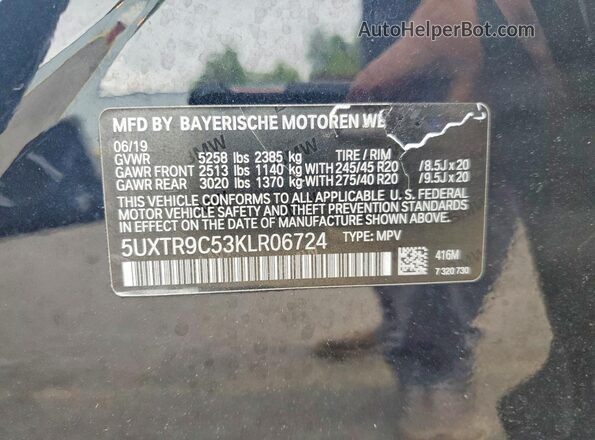 5UXTR9C53KLR06724 2019 BMW X3 Blue Widok komory silnika