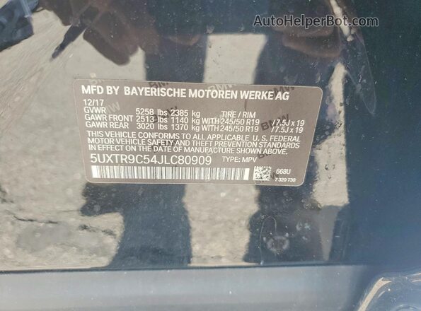 5UXTR9C54JLC80909 2018 BMW X3 Black VIN sticker view