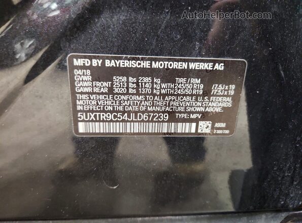 5UXTR9C54JLD67239 2018 BMW X3 Серый Вид наклейки с VIN-кодом