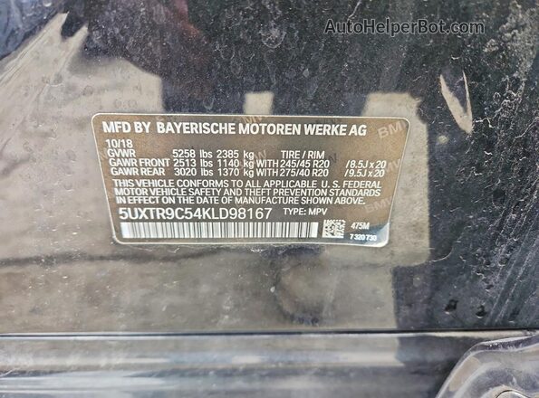 5UXTR9C54KLD98167 2019 BMW X3 Black სალონის 360-გრადუსიანი ხედი