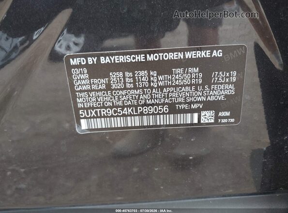 5UXTR9C54KLP89056 2019 BMW X3 Black Vista del compartimento del motor