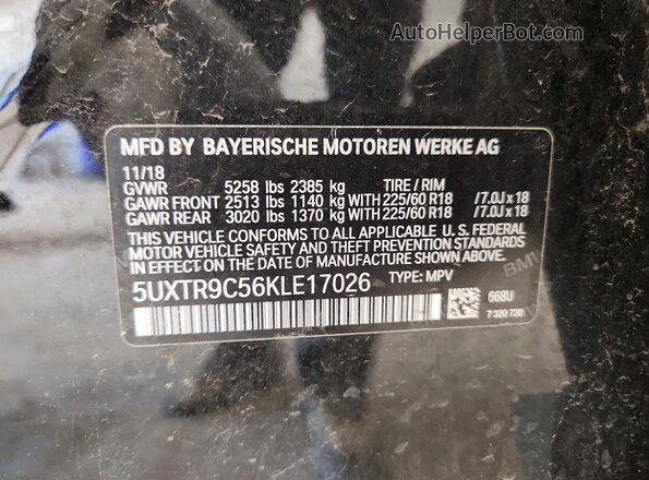 5UXTR9C56KLE17026 2019 BMW X3 Black Вид наклейки з VIN-кодом