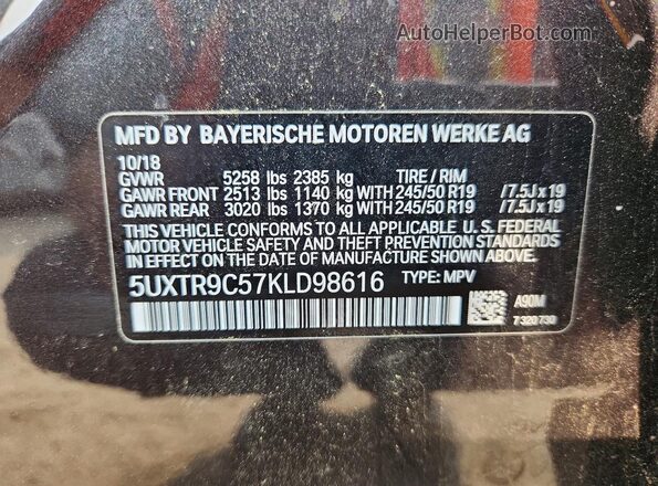 5UXTR9C57KLD98616 2019 BMW X3 Gray Vista interior de 360 grados