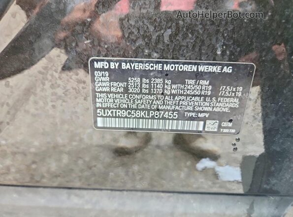 5UXTR9C58KLP87455 2019 BMW X3 Black Vista de la etiqueta del VIN