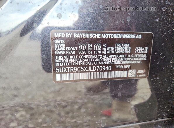 5UXTR9C5XJLD70940 2018 BMW X3 Black VIN կոդի պիտակի տեսք