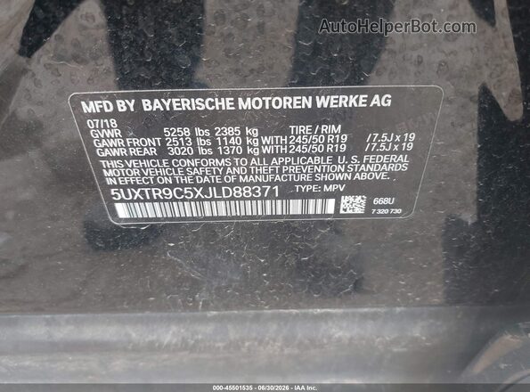5UXTR9C5XJLD88371 2018 BMW X3 Черный Вид подкапотного пространства