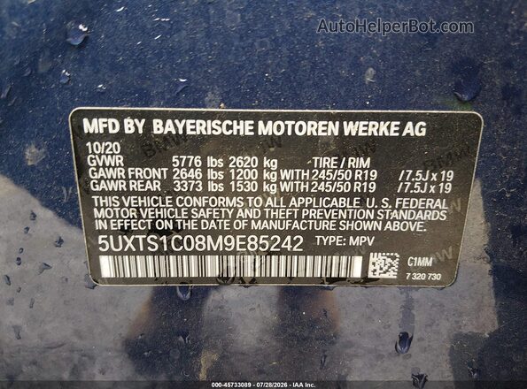 5UXTS1C08M9E85242 2021 BMW X3 Blue Շարժիչի բաժամունքի տեսք