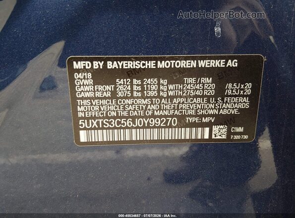 5UXTS3C56J0Y99270 2018 BMW X3 Синий Вид подкапотного пространства
