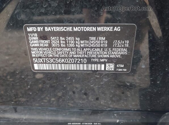 5UXTS3C56K0Z07210 2019 BMW X3 Black Շարժիչի բաժամունքի տեսք